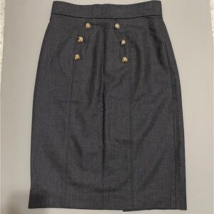 Tibi Gray Wool Pinstriped Pencil Skirt with Gold Buttons Size 2